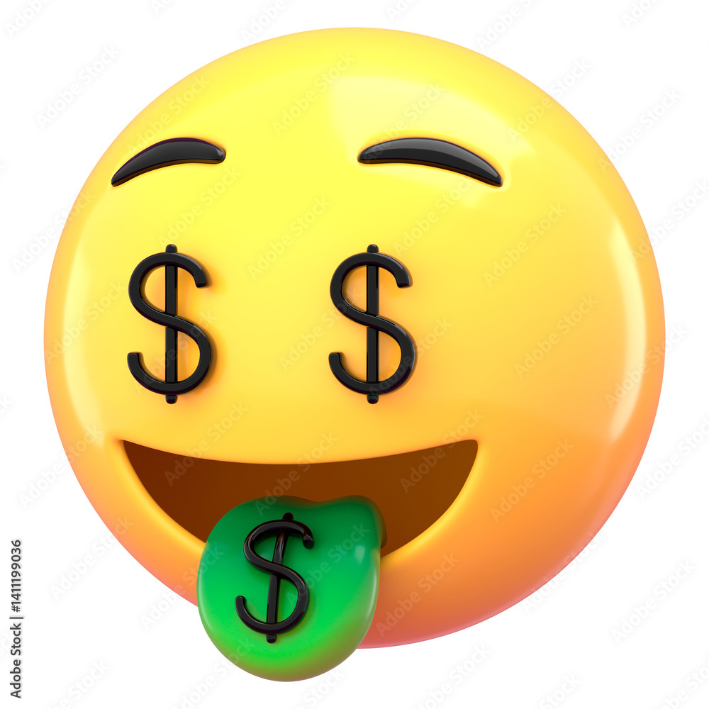 Money-eyes 3D emoticon png sticker, transparent background