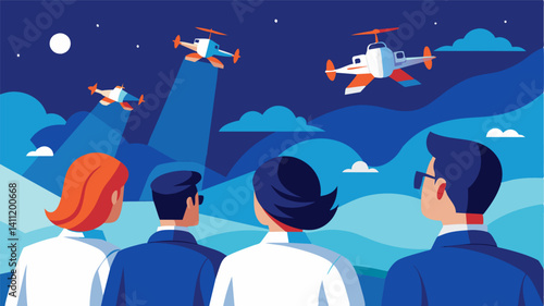As the researchers look up to the sky they can see the constant movement of the air taxis a reminder of the outside world and the technology that enables their work in such a harsh. Vector