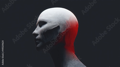 Obraz na płótnie Sculptural representation of a human figure with textured surface in a dark background. w salonie
