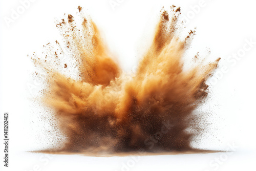Brown explosion of dust enveloping a speeding rally car at a sharp turn on a muddy track, capturing a thrilling moment of intense action.
