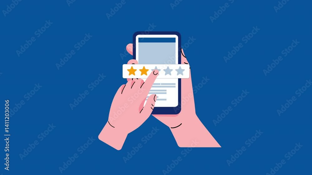 Review star animation click rating on a smartphone. Suitable for digital marketing campaigns, customer review content, rating websites, app promotions. Review star animation click rating on a smartphone. Suitable for digital marketing campaigns, customer review content, rating websites, app promotions.