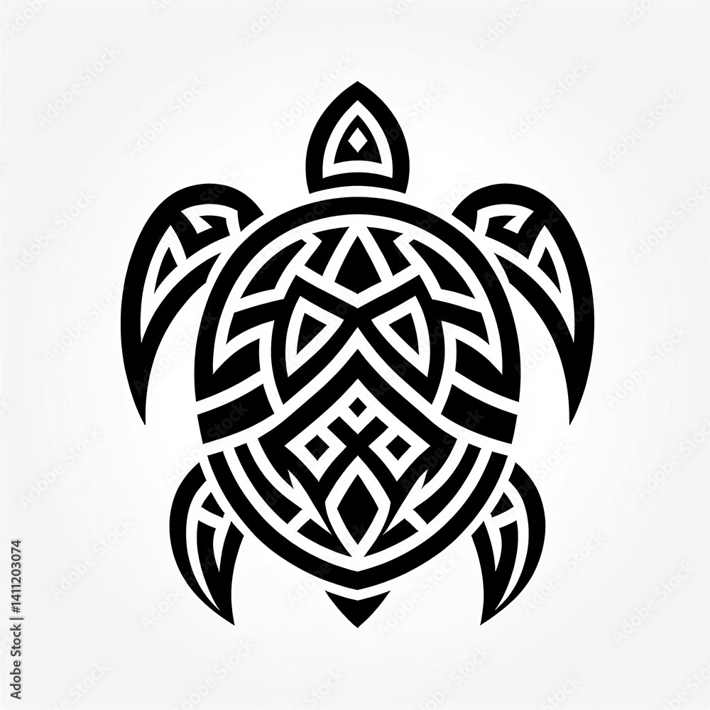 Naklejka premium Tribal Turtle Illustration in Black and White with Ethnic Pattern Style