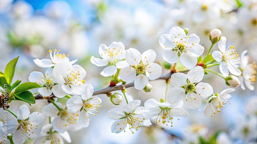Obraz premium Spring Fashion Photography: White Blossom Tree, Floral Dress, Pretty Outfit, Bokeh Background