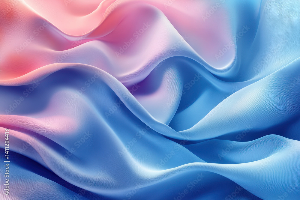 Obraz premium Blue and pink silk fabric billowing in the wind against a bright white background.