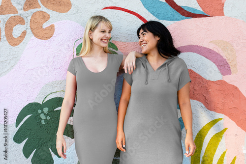 Obraz na płótnie Summer dress png mockup, customizable apparels, mixed race girlfriends w salonie