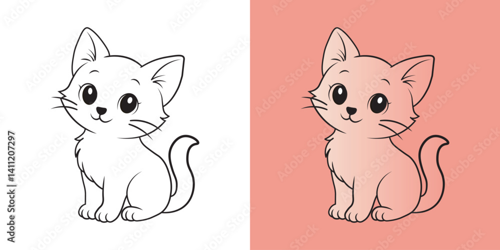 Fototapeta premium pink cat of animal , children's coloring book. Coloring book with cute cartoon animal pictures. Vector illustration with colored background.