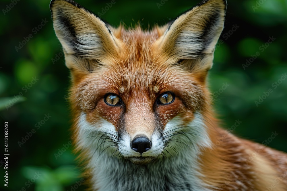 Portrait of a wild red fox looking directly at the viewer in its natural habitat Portrait of a wild red fox looking directly at the viewer in its natural habitat