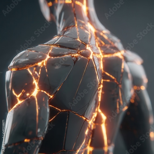 A human portrait, part glass and glowing with fractal neurons, suspended in a void with geometric lines, embodying the philosophical beauty of the mind.