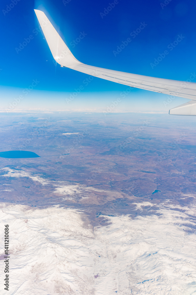 Obraz premium Aerial view on arabian desert and Red sea mountains from airplane