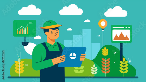 Realtime data on crop growth and weather conditions enables farmers to make precise decisions on when to harvest their crops for optimal quality and yield.. Vector illustration