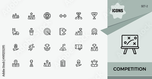 Competition icon set. Contains symbols like competitive, fight, trophy and more. Rival related icon set. Vector illustration. Set-2