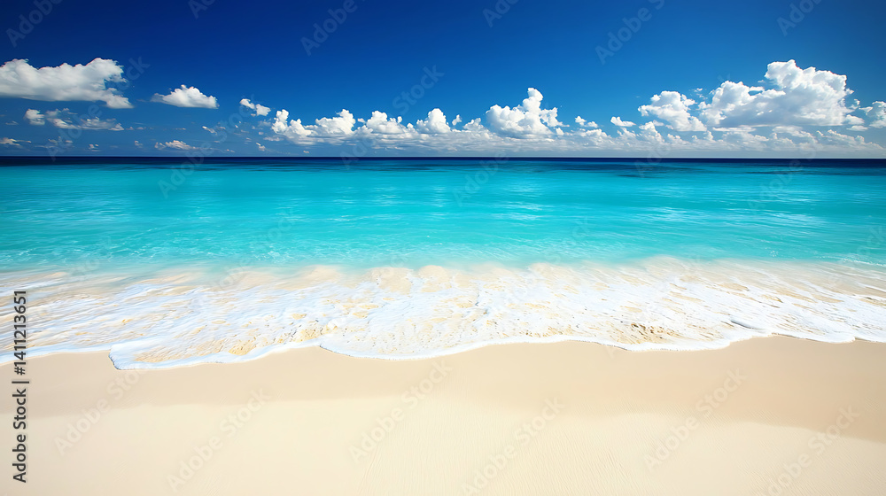Obraz premium A beautiful beach with a calm ocean and a clear blue sky