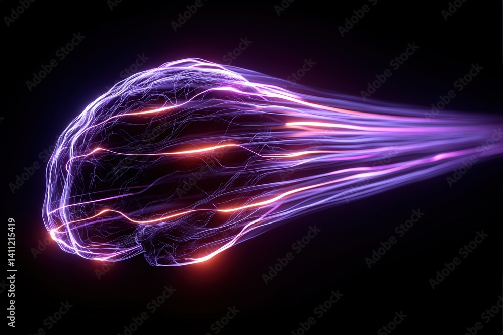 Abstract photo of a human brain made of light and vines, in a white gallery, with emotions as fluid color trails, symbolizing inner perception and memory.