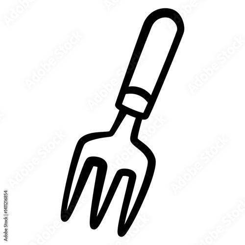 Handdrawn doodle of hand garden fork with wooden handle used for loosening soil beds