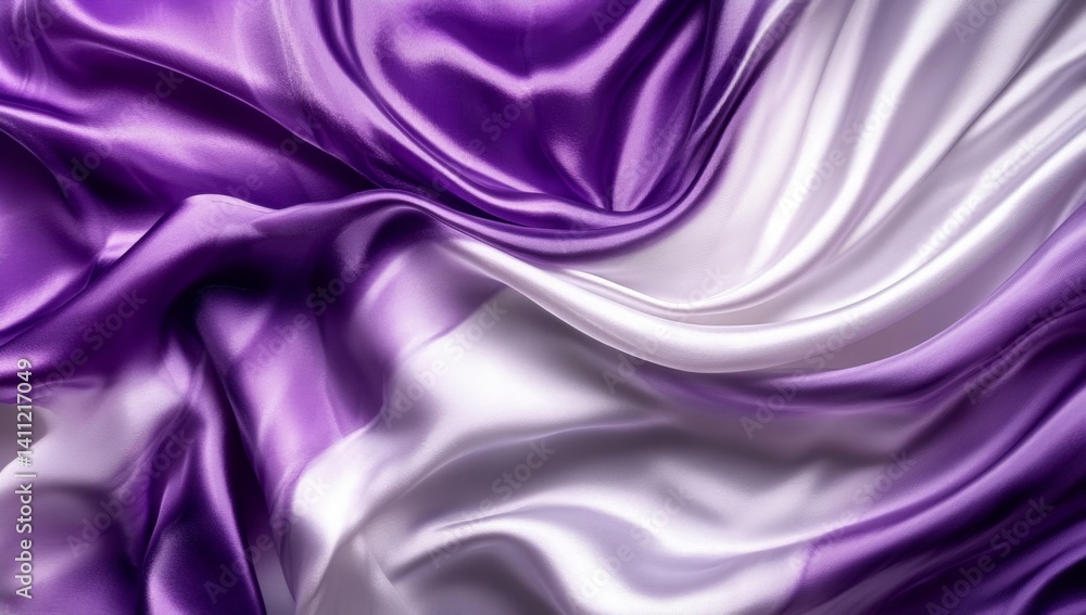 Fototapeta premium Draped, flowing silk fabric in shades of purple and white