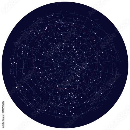 round Planisphere chart of stars, astronomy of the northern hemisphere, constellation graphic resource for sky watching and stargazing 35th degree with no text