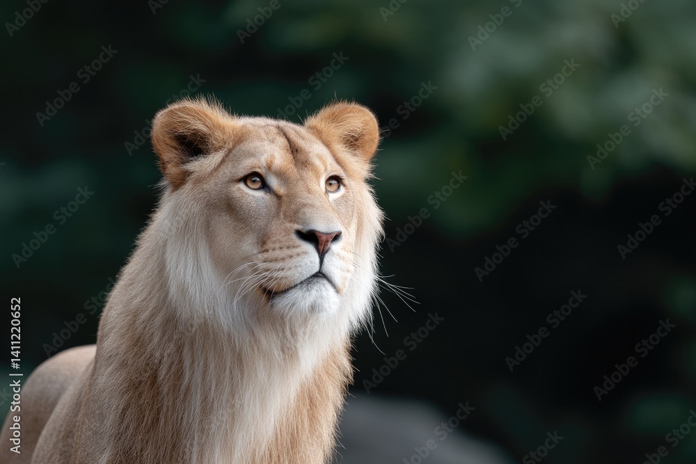 serene portrait of majestic lion its fierce eyes locking with viewer illuminated by soft natural light