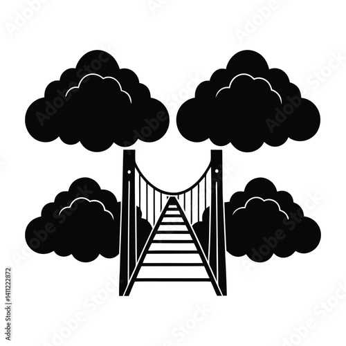 A bridge forming between clouds on white background