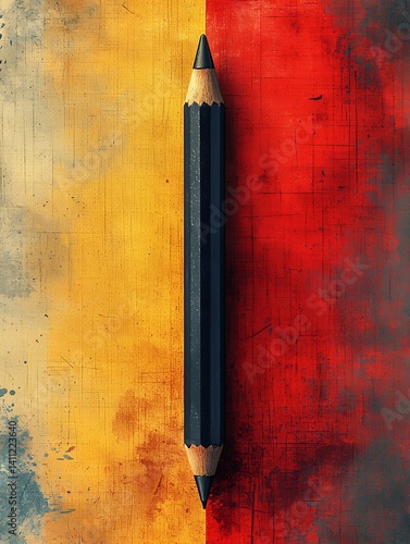 Artistic duality: A black pencil on contrasting textural background