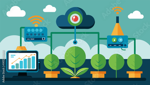 Infrared cameras monitor CO2 levels in realtime providing data for analysis and further optimization of the greenhouses CO2 management system.. Vector illustration