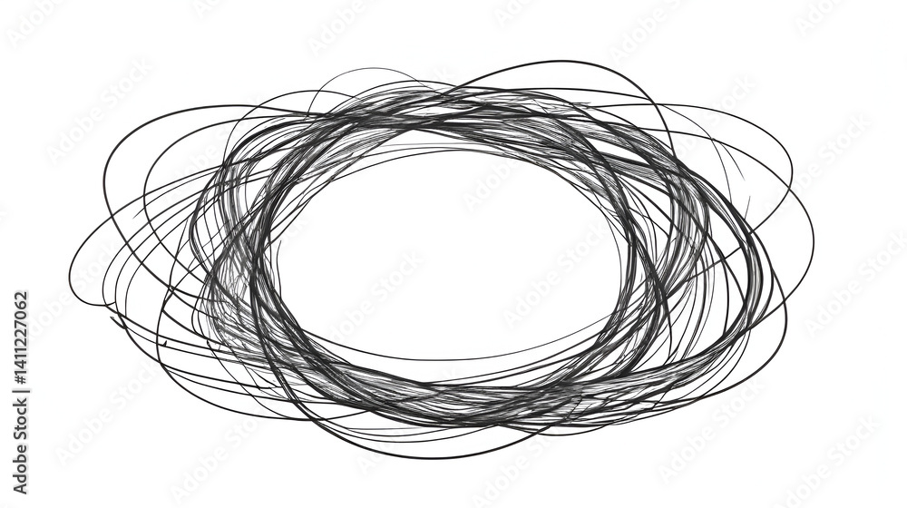 Tangled banner with scribbled circle hand drawn with thin line, divider shape. Png clipart isolated on transparent background Tangled banner with scribbled circle hand drawn with thin line, divider shape. Png clipart isolated on transparent background