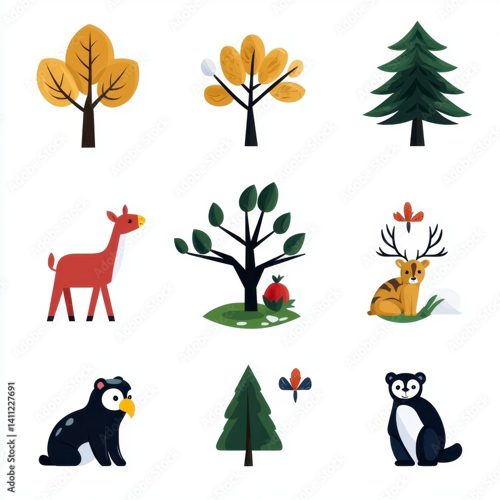 Naklejka premium Colorful Forest Life Illustration