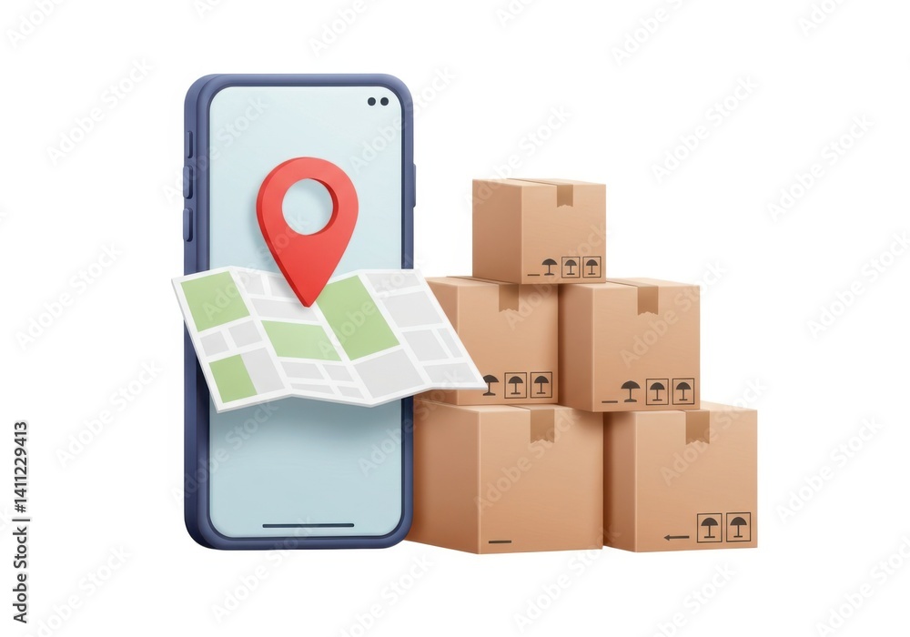 Obraz premium Delivery tracking app with boxes - shipping and logistics isolated on white background