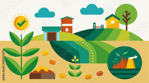 Implementing conservation practices such as cover crops to improve soil health and reduce erosion.. Vector illustration