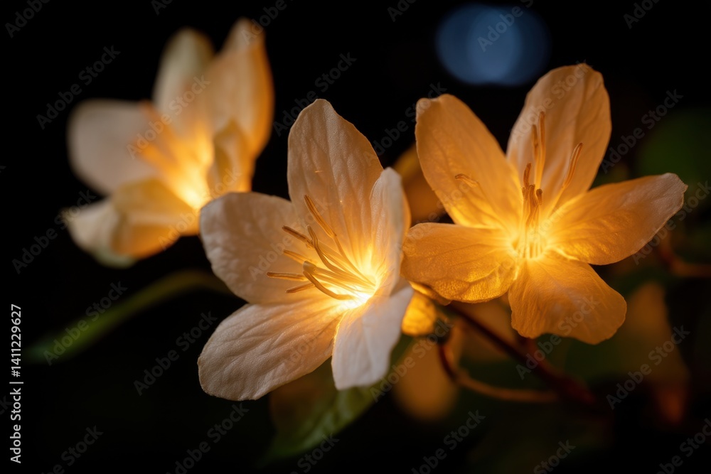 Fototapeta premium surrealist Beautiful white flowers illuminated in soft light against a dark background.