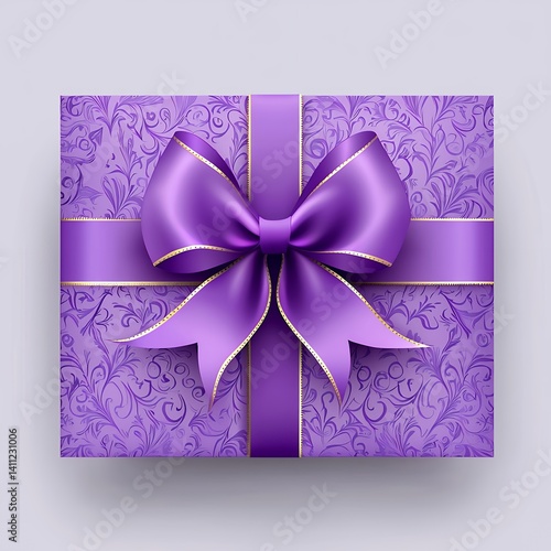 Luxurious gift with textured violet wrapping and elegant satin ribbon adornment