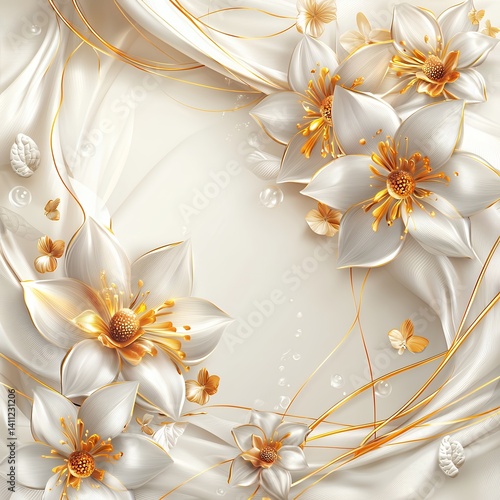 Elegant floral composition with flowing fabric, creating a luxurious backdrop