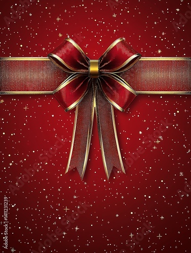 Elegant red and gold ribbon bow on a shimmering festive background design