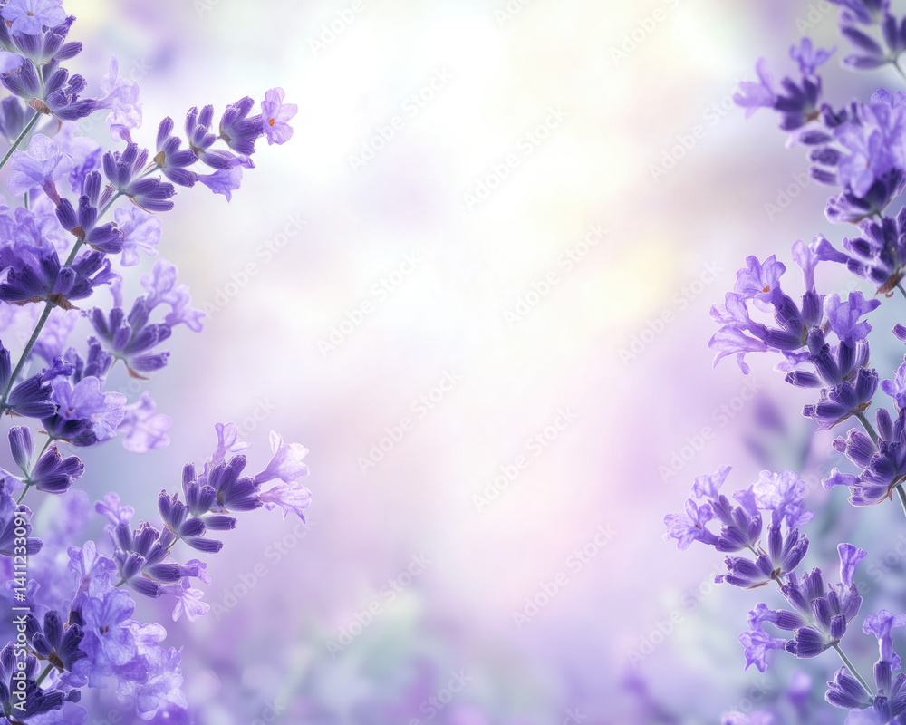 Elegant lavender flower border with soft pastel hues, evoking a calming, delicate atmosphere