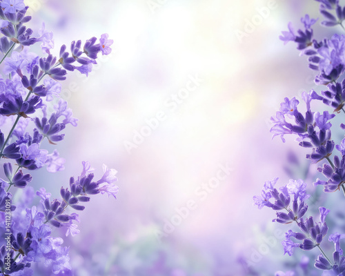 Obraz na płótnie Elegant lavender flower border with soft pastel hues, evoking a calming, delicate atmosphere w salonie