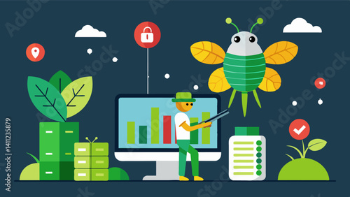 By utilizing historical data and predictive analytics the AI program can anticipate potential pest infestations and suggest suitable crops to prevent them.. Vector illustration