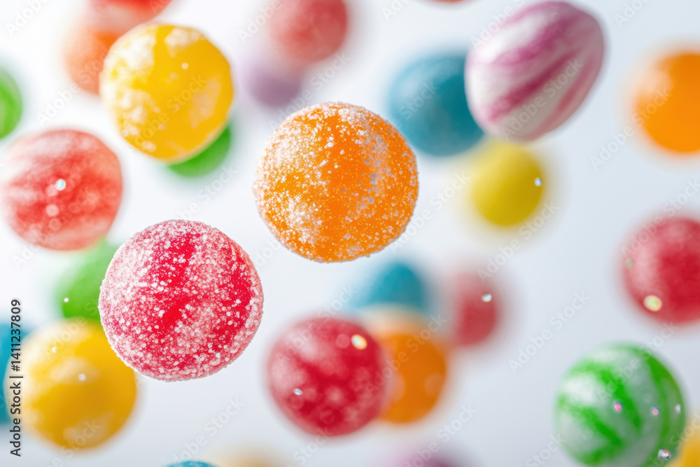 Colorful candis scatter on white surface, casting vibrant hues. Colorful candis scatter on white surface, casting vibrant hues.