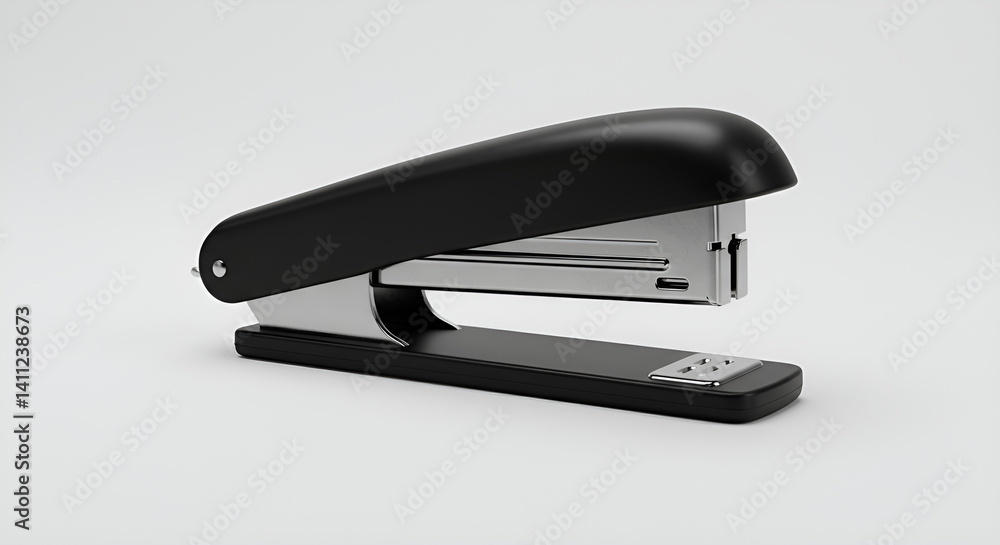 Realistic photo of a black office stapler on a clean white background with soft natural shadow Realistic photo of a black office stapler on a clean white background with soft natural shadow