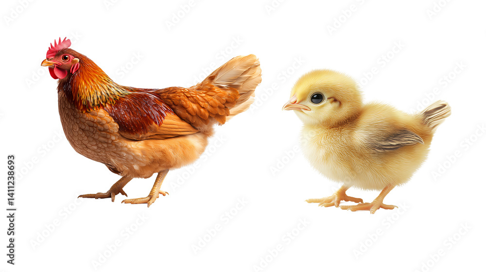 Fototapeta premium Chicken and chick together showcasing farm life, PNG, created with Generative AI