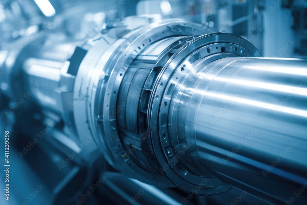 Fototapeta premium close-up detailed view of section of large hadron collider complex machinery with futuristic and metallic aesthetic