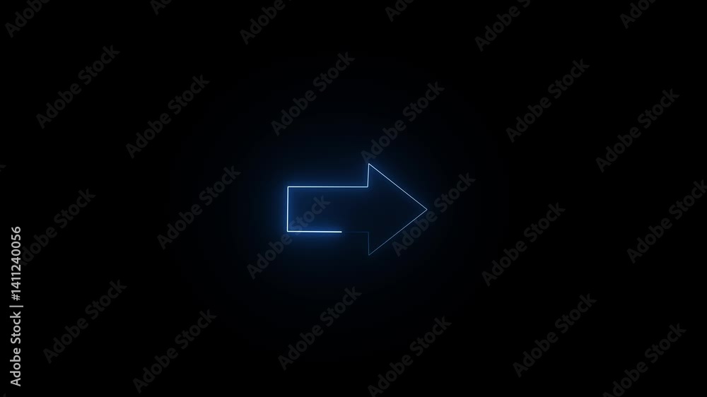 Glowing blue neon symbol of arrow left animation. Glowing arrow pointers icon. Direction Arrowhead symbol. Glowing blue neon symbol of arrow left animation. Glowing arrow pointers icon. Direction Arrowhead symbol.