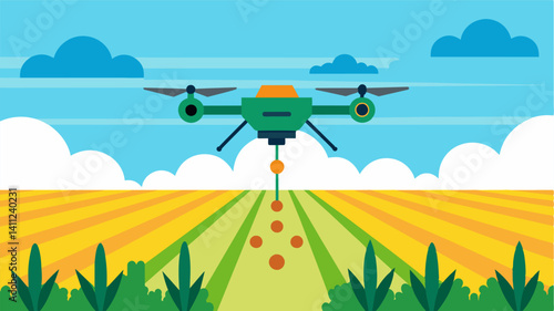By utilizing precision drone spraying farmers can apply chemicals and nutrients only where needed reducing the overall amount used and potential impact on neighboring areas.. Vector illustration