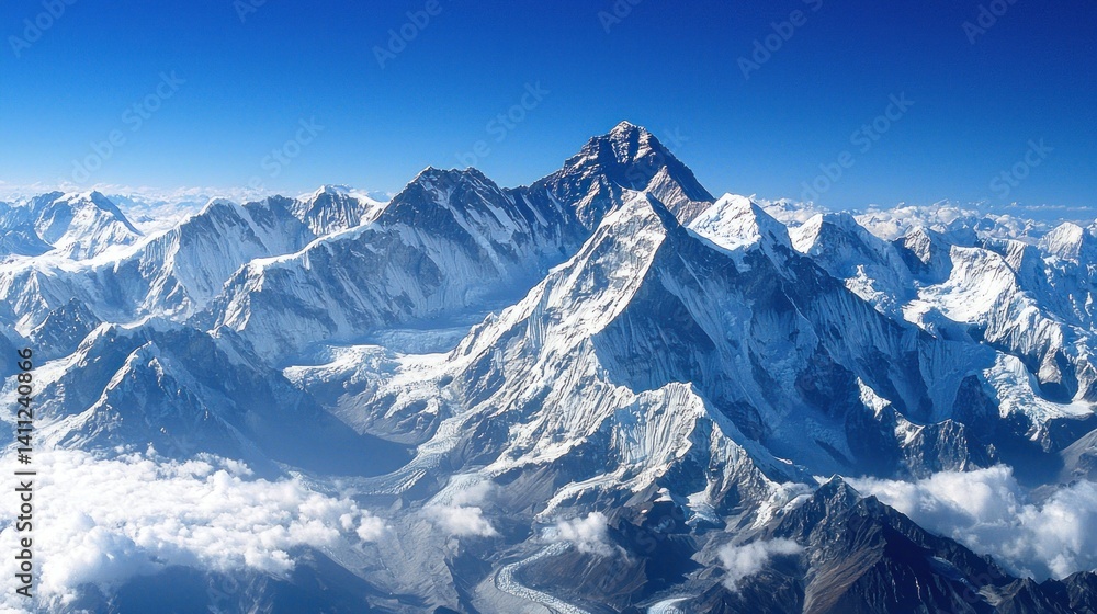Obraz premium Majestic Everest: A Panoramic View of the Himalayas