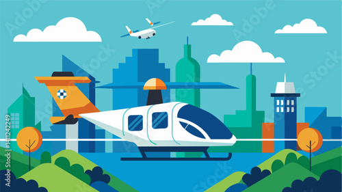 The air taxi highspeed network has not only reduced travel times but also decreased carbon emission making it a winwin for both commuters and the environment.. Vector illustration