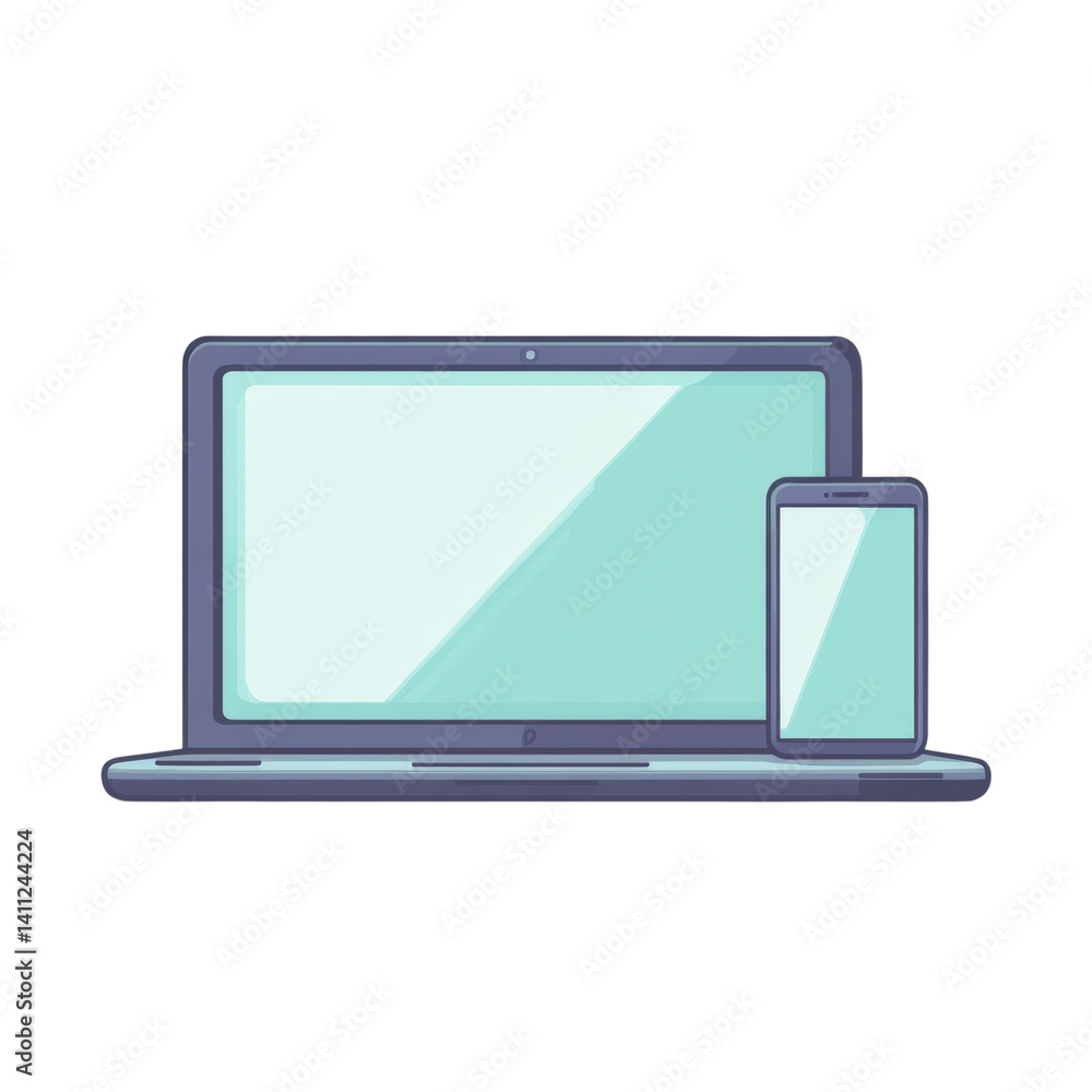 Simplified illustration of a laptop and smartphone with matching screens Simplified illustration of a laptop and smartphone with matching screens