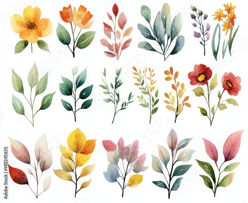 Wallpaper Mural Colorful floral illustrations botanical art home decor palette aesthetic design nature-inspired isolate on white background  Torontodigital.ca