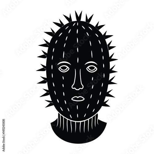 A cactus forming a human face on white background
