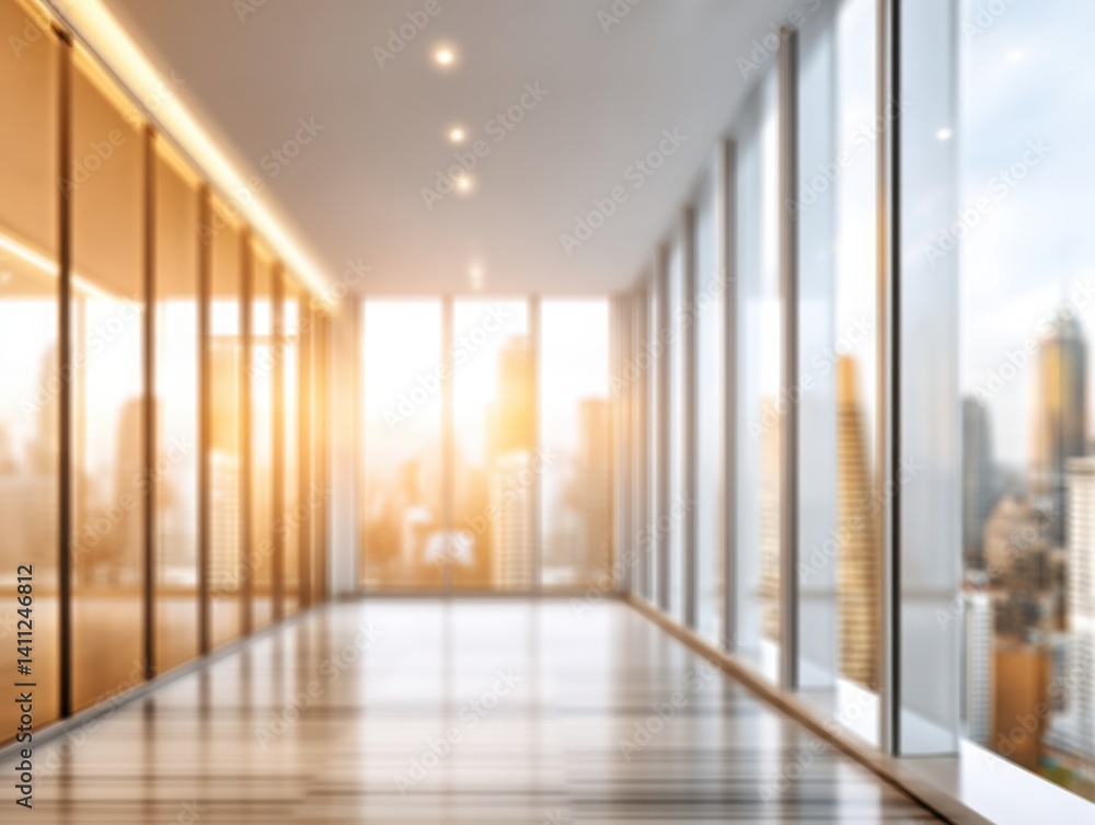 Obraz premium Modern office hallway with city view