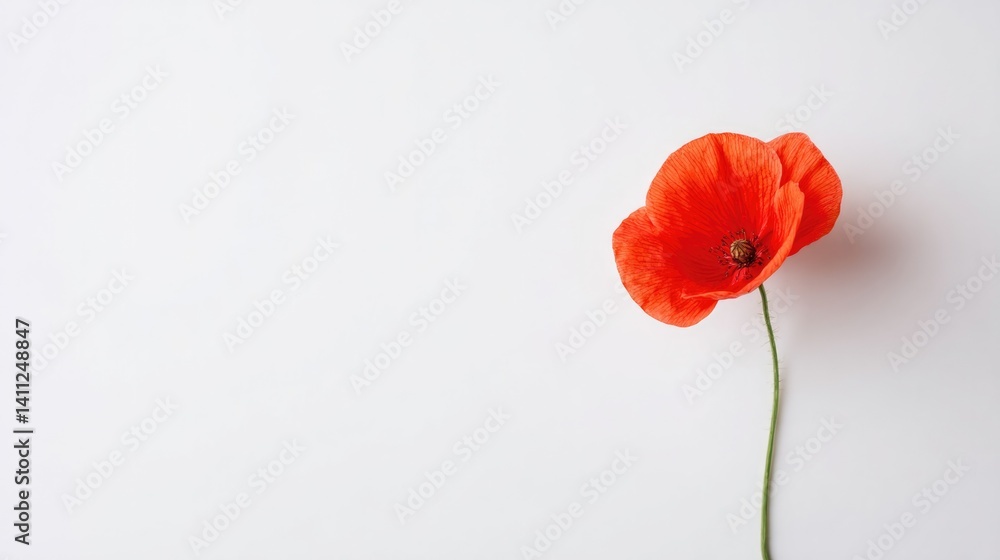 Naklejka premium single poppy flower symbolizing memorial day isolated on pristine white background