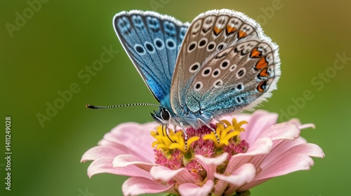Wallpaper Mural A beautiful blue butterfly resting on a pink flower Torontodigital.ca
