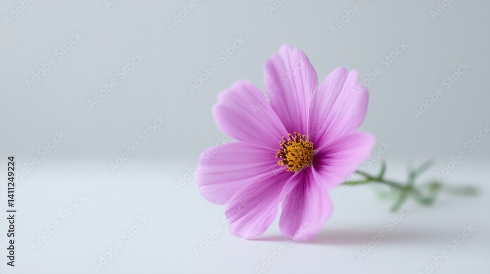Fototapeta premium single vibrant flower arrangement rests on plain white surface showcasing its elegance against backdrop of blank tranquility